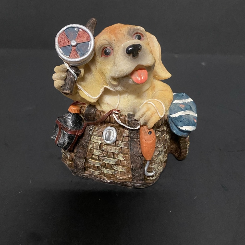 Adorable Labrador  Figurine with Fishing Gear Made In China